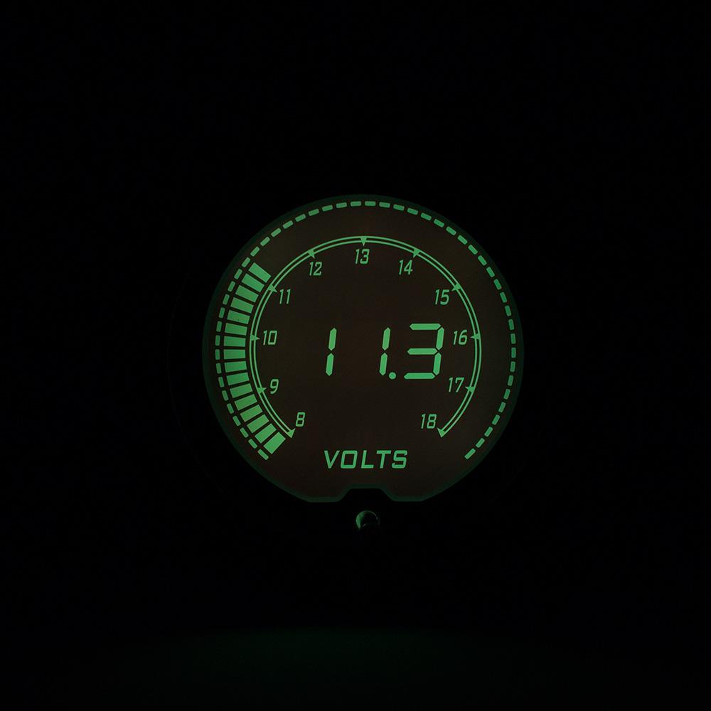 12V Universal Car 2"/52mm Diameter Volt Gauge 7 Colors LED Display