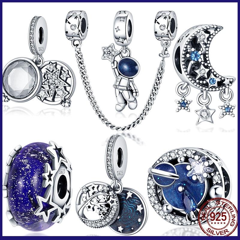 Charm Plata De Ley 925 Suitable Bracelet 925 Sterling Silver Kitten Galaxy Series Beaded Women's Diy Jewelry