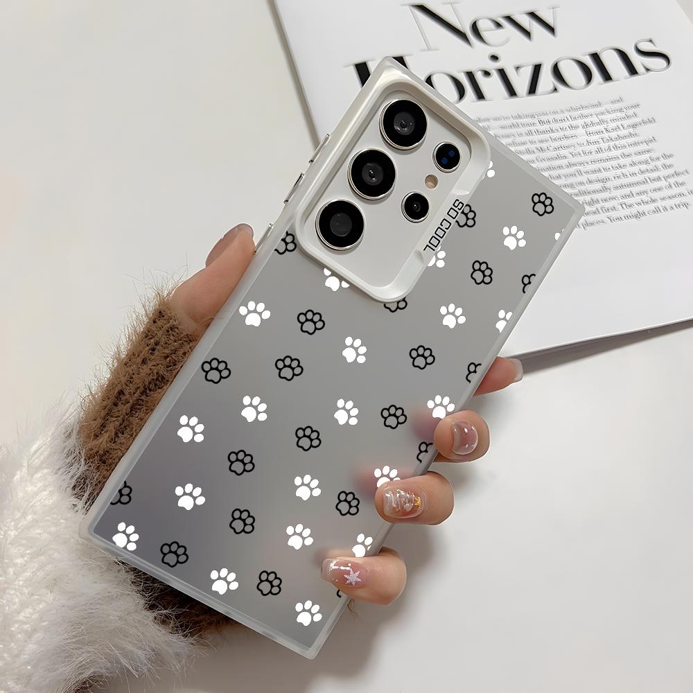 Cute Dog Paws Pattern Phone Case For Samsung Galaxy S25 S24 S23 S22 S21 Ultra Plus 5G Shiny TPU Shockproof Cover Gift
