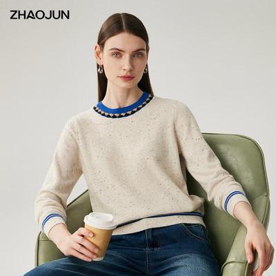 Женский джемпер Zhaojun с круглым вырезом, 100% кашемир, меланжевый