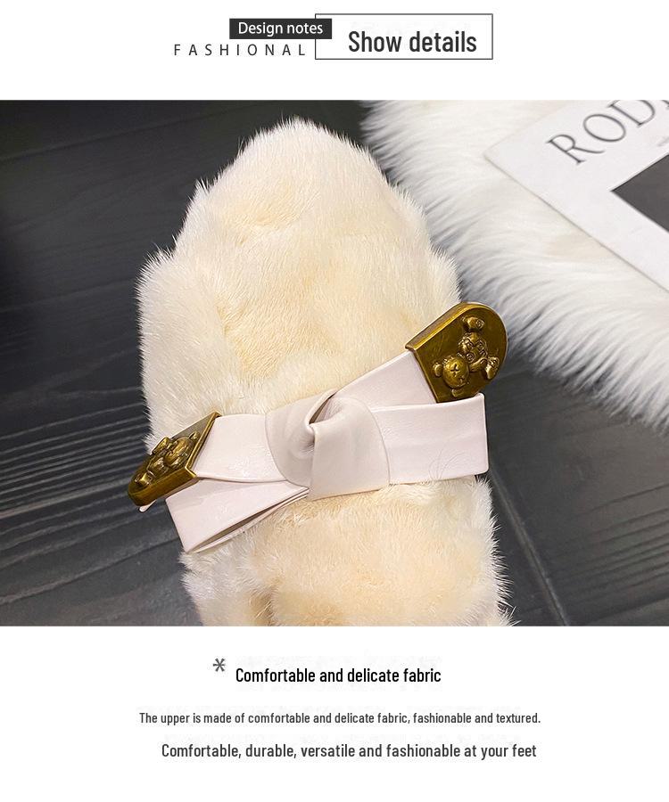 Зимние женские мокасины в корейском стиле из меха норки с бантом 2023 года: Теплые туфли на плоской подошве без застежек