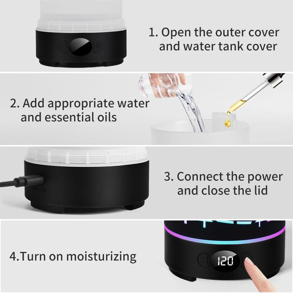 USB RGB диффузор с ароматом пламени: Бесшумный таймер, Большой объем пара, Аромат эфирных масел, Идеально для домашнего использования.
