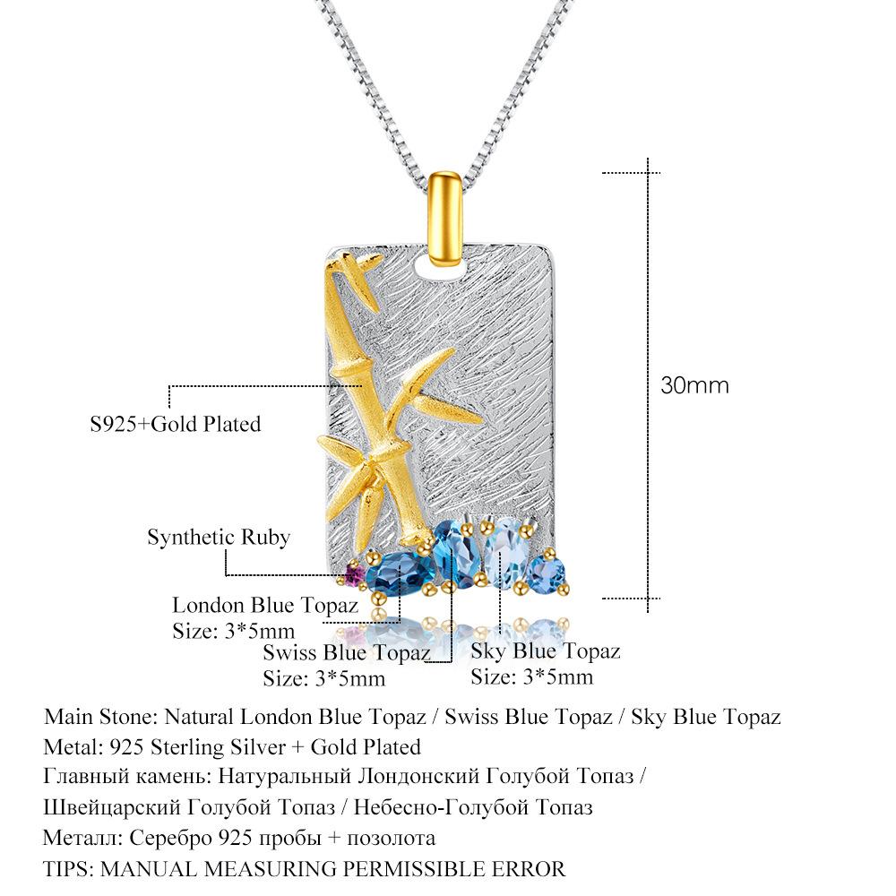 New Chinese Style National Style Gemstone Pendant S925 Sterling Silver Original Design Natural Diopside Topaz Amethyst Necklace