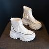 8 см Женские 2024 Осень и Зима Новые На толстой подошве Сапоги до середины икры Внутренние Носки для увеличения роста Белая обувь с маффином