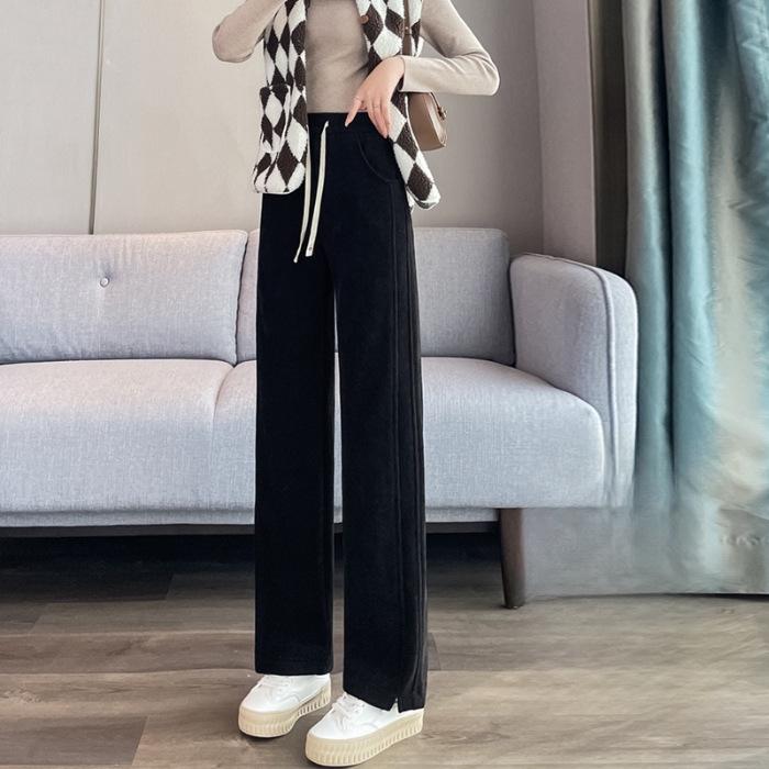 Женские широкие брюки-бананы с высокой талией и бархатной подкладкой для осени/зимы — облегающий крой, маленький размер