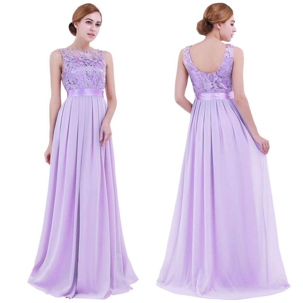 Women Ladies Embroidered Chiffon Bridesmaid Formal Dress Long Evening Prom Gown