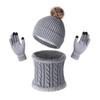 3Pcs/Set Winter Hat Scarf Gloves Set Solid Color Twist Texture Velvet Lining Winter Hat Neck Warmer Gloves Set Cold Weather Gear