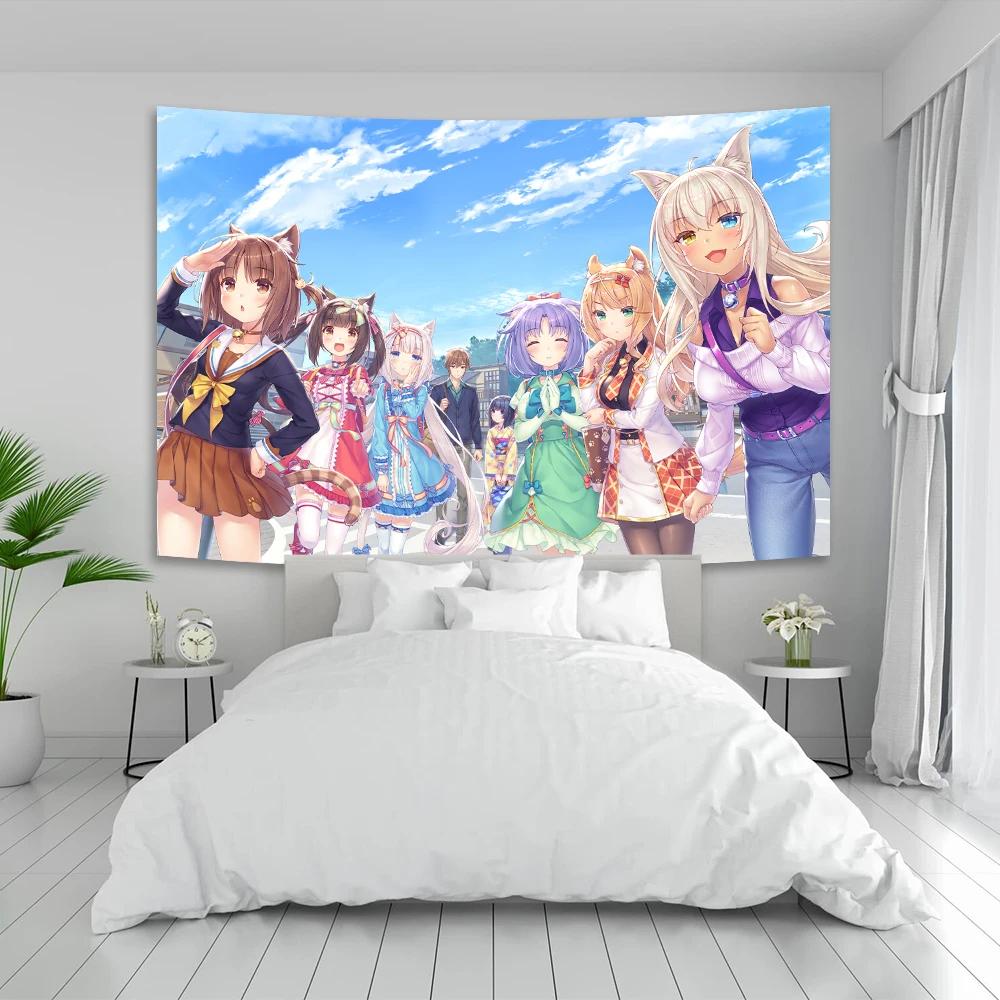 VIKAMA Гобелен с аниме-девушкой, кошачьи ушки, горничная, кавайная, для украшения комнаты, японский мультфильм, стиль Ins, для украшения спальни