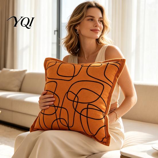 Skin Friendly Chenille Cushion Covers Modern Cover, Abstract Line Throw Pillow Geometric Stylish Decorative Case for Sofa Bed Car Home Decor,