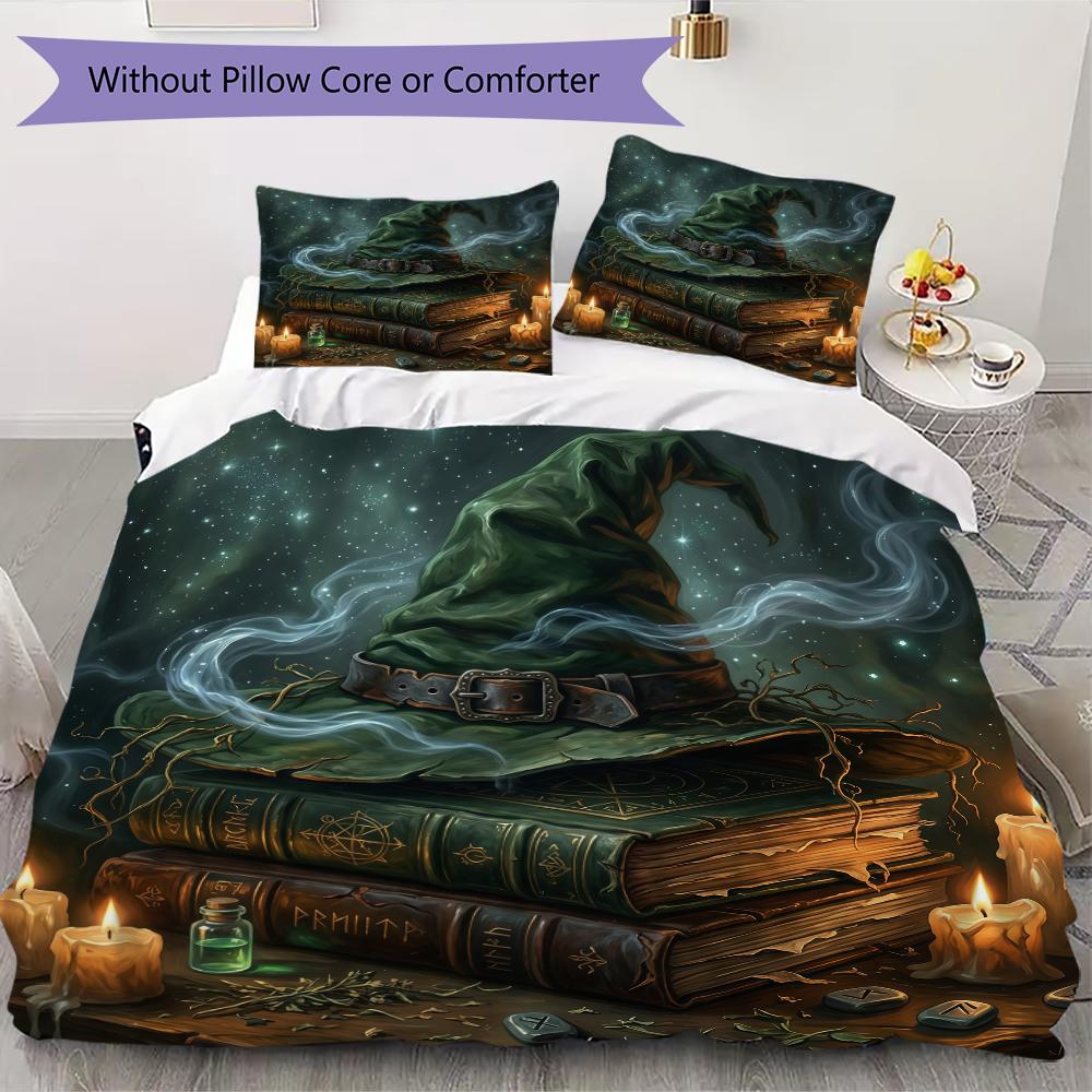 Wizard Witch Book Pattern Bedding uilt Set uilt Cover Pillowcase Home Decoration Birthday Gift (1 * duvet cover + 2 * pillowcase without core)