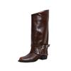 Polished Retro High Boots Women's 2025 New Niche Square Head Metal Buckle Knight Boots Old Trouser Boots Fashion Boots