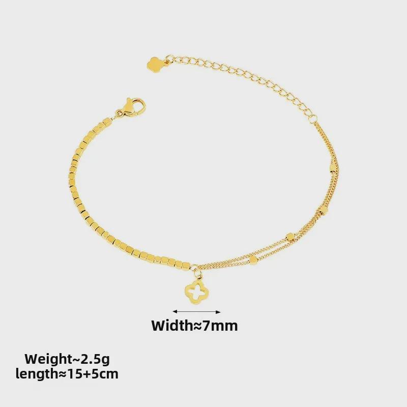 Стильный серебряный браслет с четырехлистным клевером: Легкая роскошь, нержавеющая сталь, не выцветает, универсальный дизайн