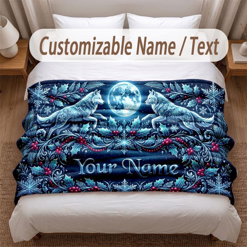 Winter Theme Soft Blanket Personalized Custom Name Text Print Warm Blanket Home Sofa Bedroom Decor