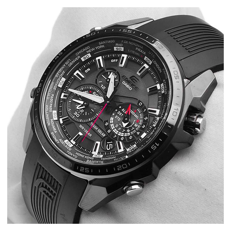 Casio Серия EDIFICE Мужские часы с солнечным питанием и кварцевым механизмом Черная нержавеющая сталь Солнечный механизм Ремешок из смолы Японский и корейский EQS-500C-1A1