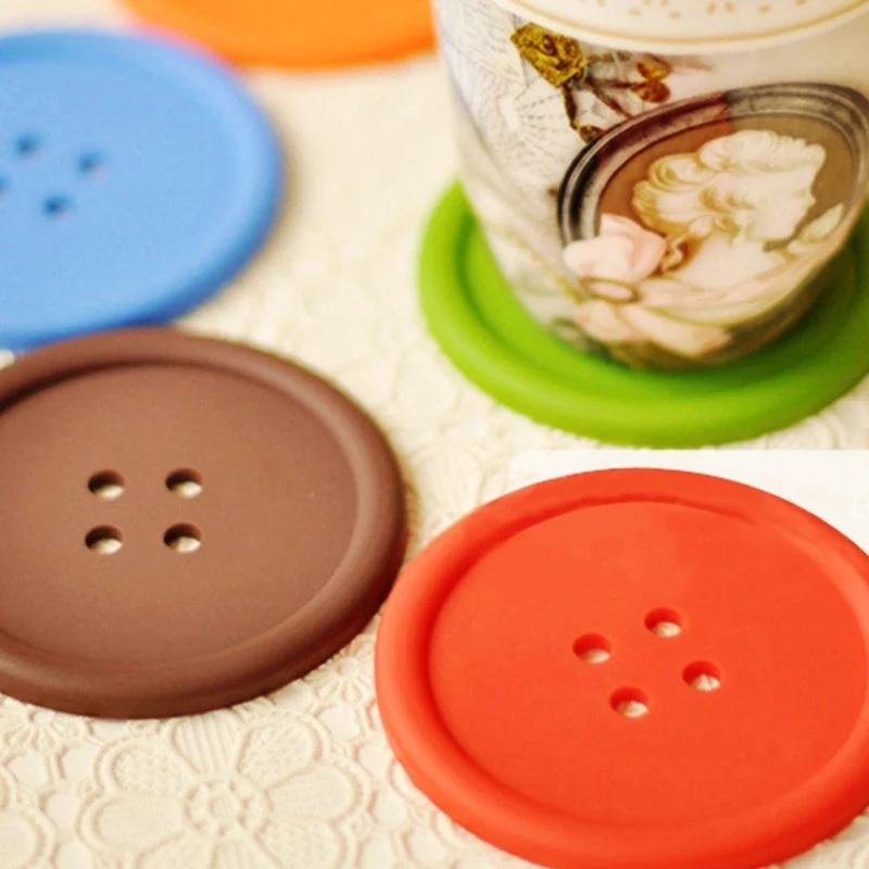 Многоцветные силиконовые подставки под стакан Милые разноцветные пуговицы Подставки под чашки Подушка Держатель для стакана Коврик под стакан Коврики Кофейная подставка