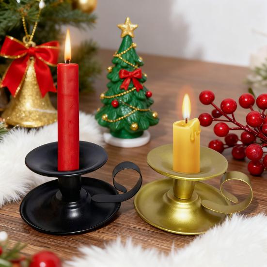 1/2Pcs Vintage Iron Taper Candle Holder Metal Candlestick with Handle Home Living Room Christmas Wedding Party Candle Stand Table Centerpiece