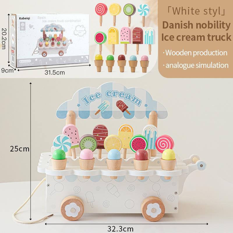 Children'S Play House Danish Noble Ice Cream Trolley Set Wooden Simulation Ice Cream Ice Cream Toy