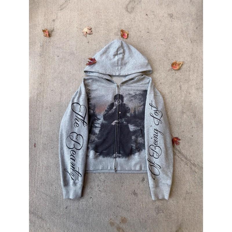 Unisex Oversized Hooded Zip-Up Sweatshirt With 3D Graphic Print Streetwear Casual Pullover Teens Adults