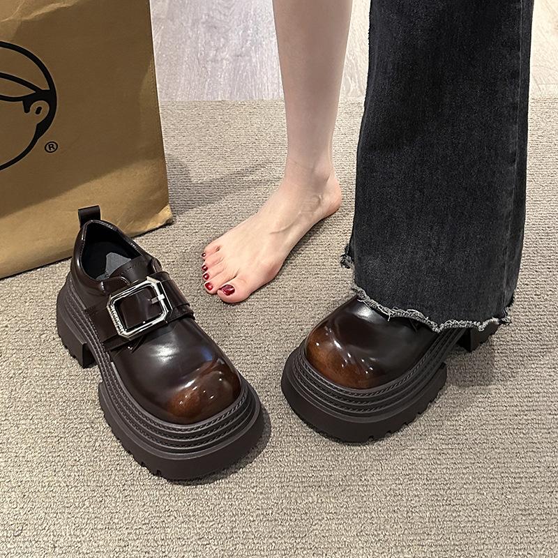 Spring 2025 new British style casual thick heel loafers women's shoes platform sole one pedal small leather shoes single shoes women