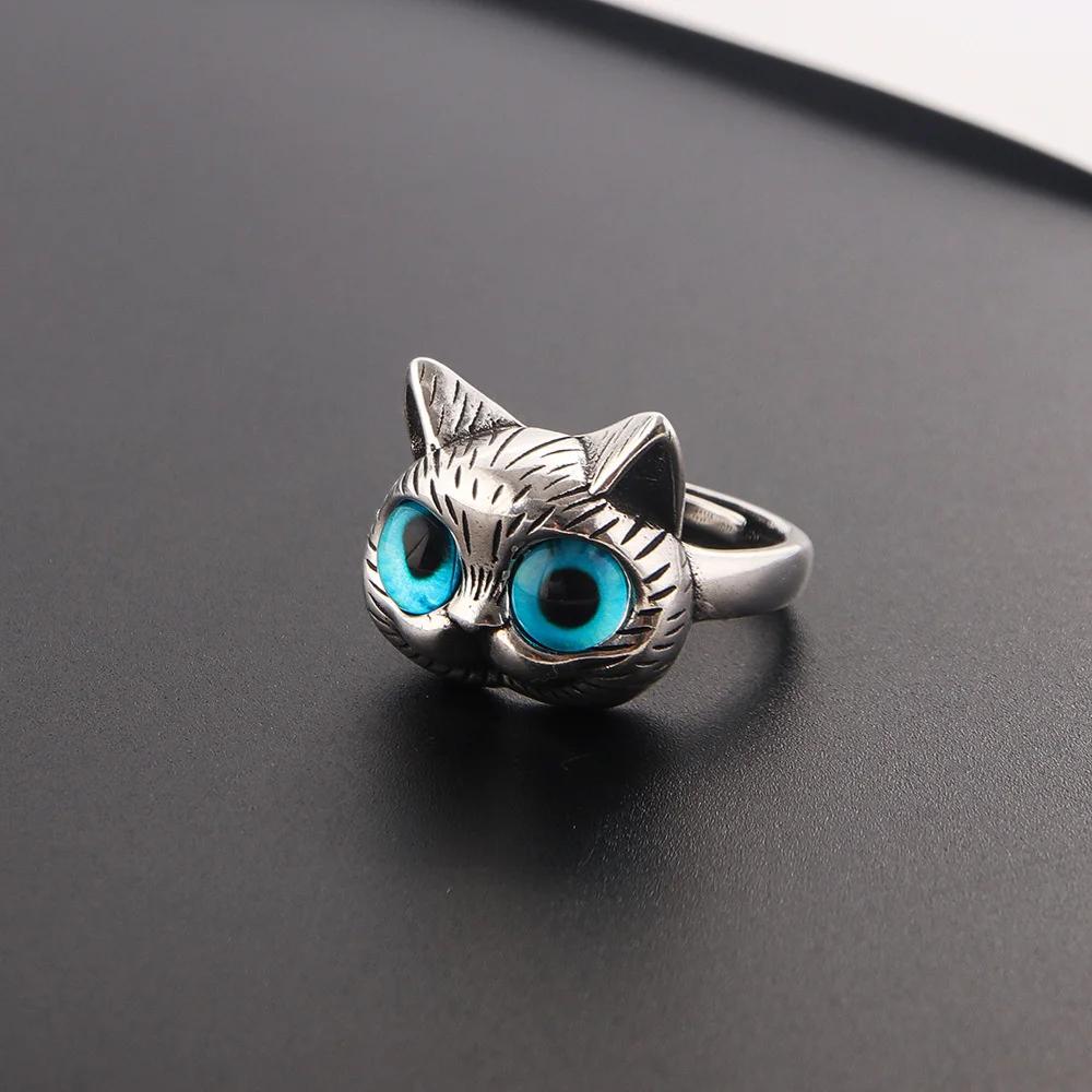 Модное милое серебристое ретро металлическое кольцо с кошкой, модное кольцо с открытием кошачий глаз, регулируемое, для женщин, трендовые ювелирные аксессуары, подарок
