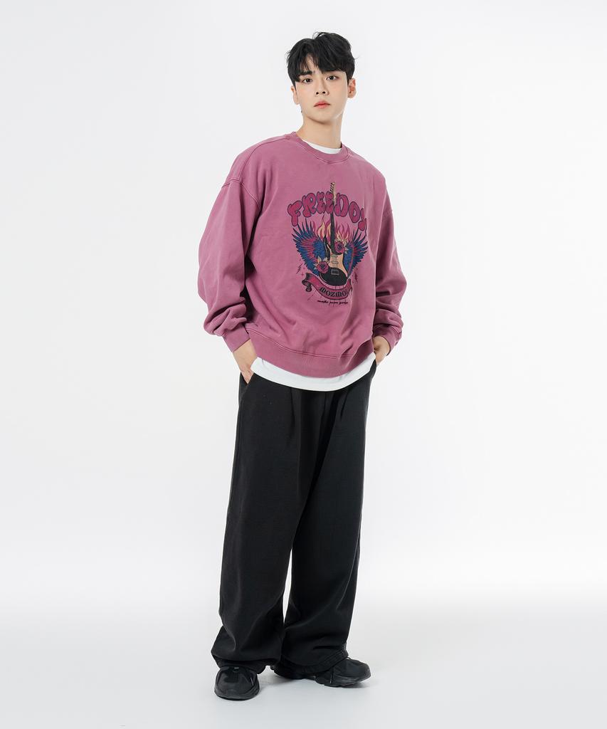 MOZMOZ Terry Brushed Pigment Freedom Oversized Sweatshirt Pink