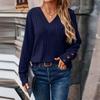 Women's Fashion Long Sleeve V-Neck T-Shirt Solid Color Button Decoration Top