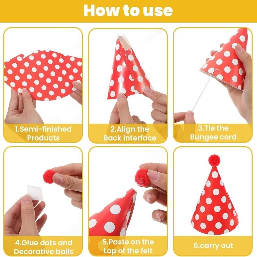 Праздничные колпаки на день рождения в горошек с помпонами Разноцветный набор колпаков для дня рождения DIY Ручная работа Бумажные конусные колпаки для вечеринки Подарки для мальчика и девочки