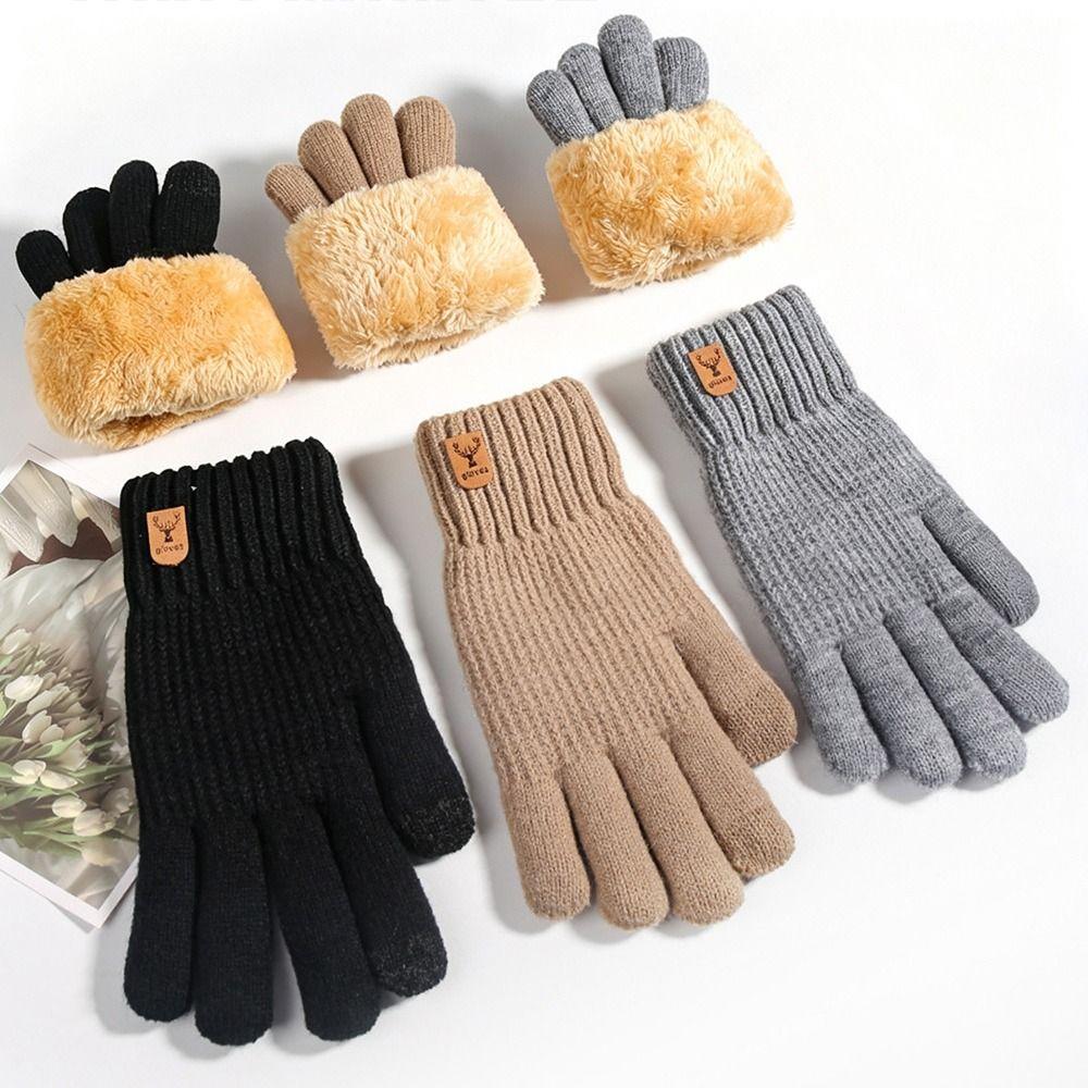 Warm Touch Screen Gloves Plush Lining Wool Gloves Fashion Cycling Gloves for Men Women
