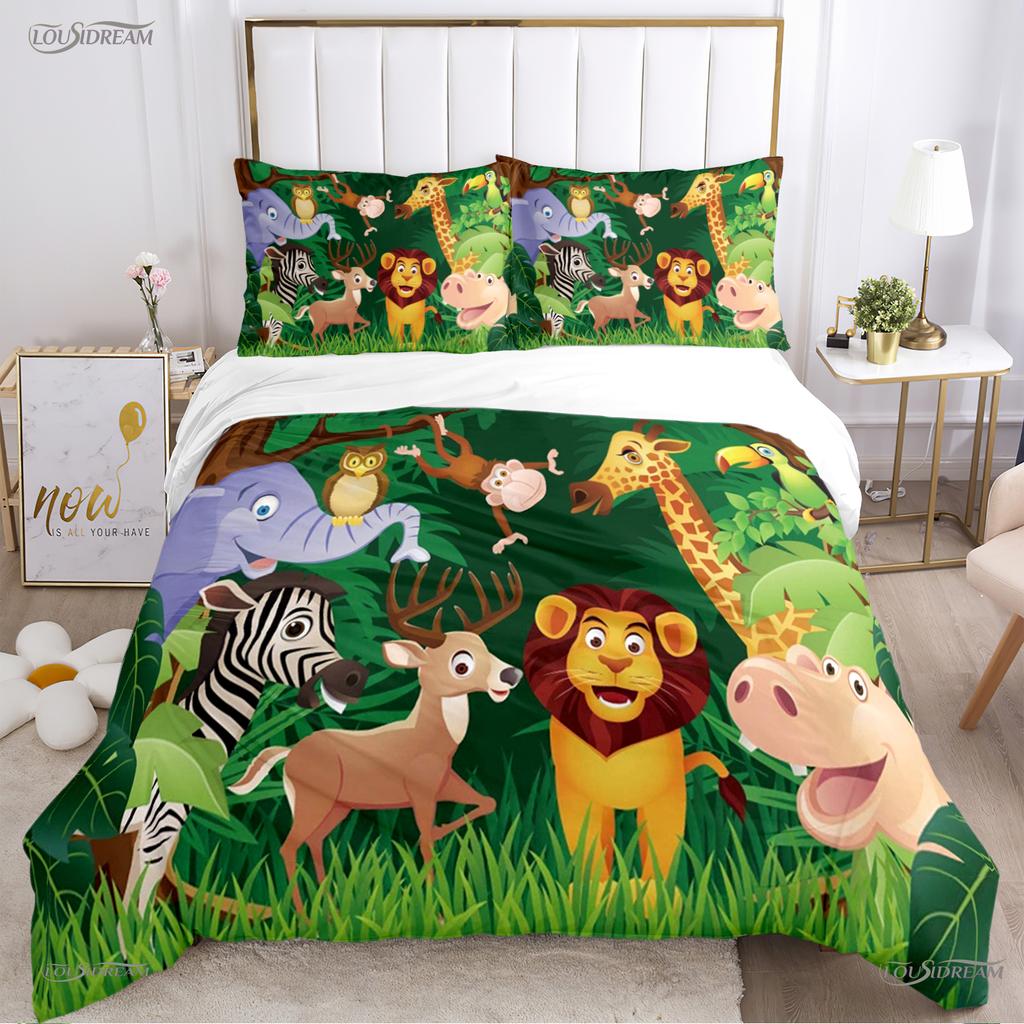 Jungle Animal Cute Casal All Season Duvet Cover Comforter Bedding Sets Soft Quilt Cover and Pillowcases Single/Double/Queen/King