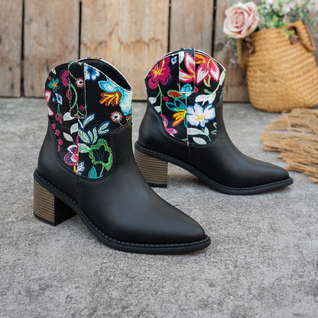 Европейские и американские внешнеторговые большие размеры остроносые короткие ковбойские ботинки женские осенне-зимние новые низкокаблучные цветные мартинсы женские