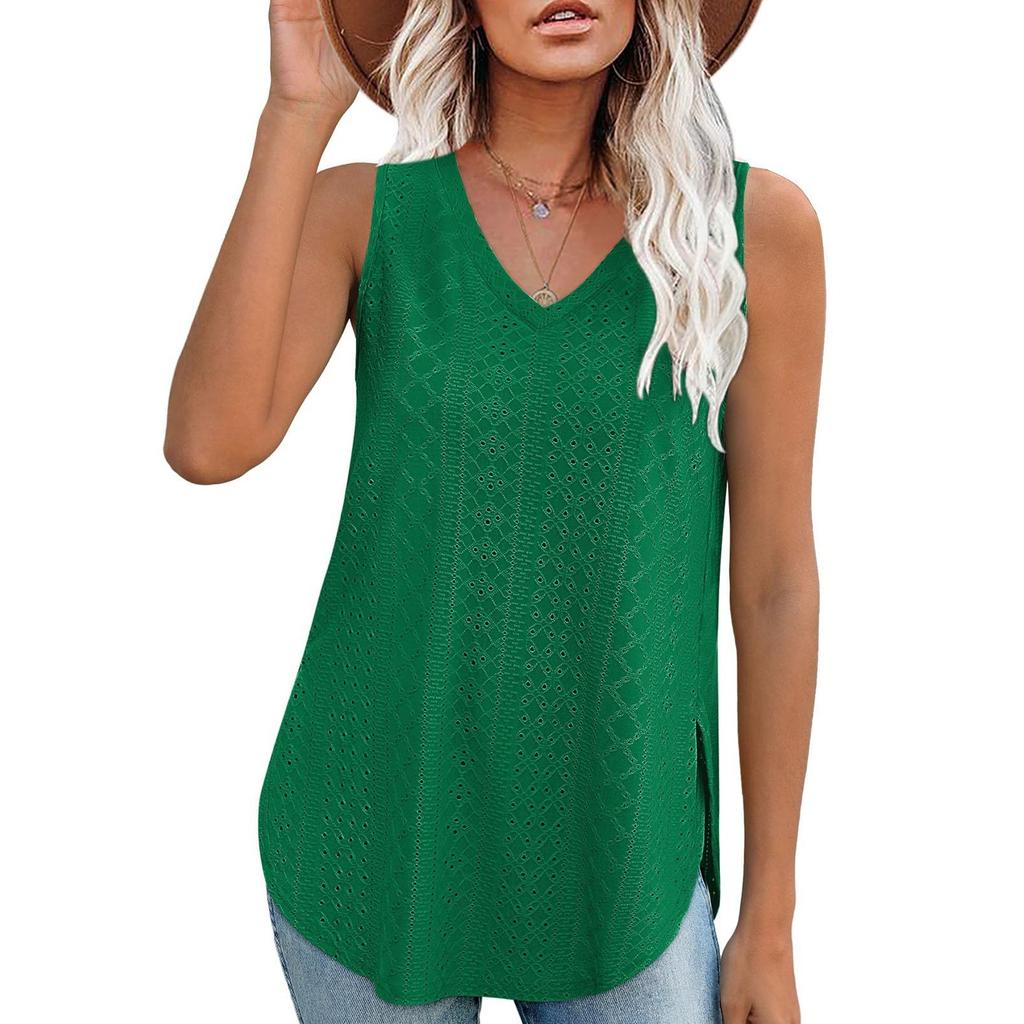 GMXIA Spring Summer V-neck Vest Sleeveless Hole Jacquard Top Casual Vest Women