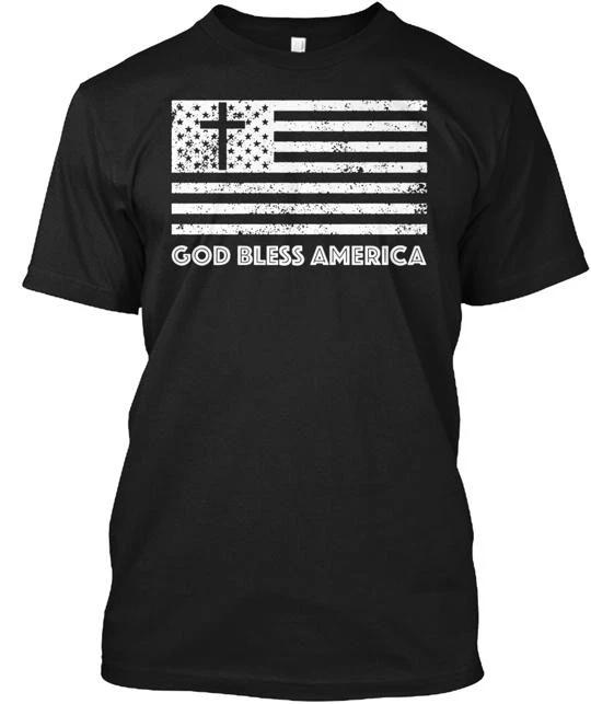 American Flag God Bless America With Cross T shirt Made in the USA Size S to 5XL