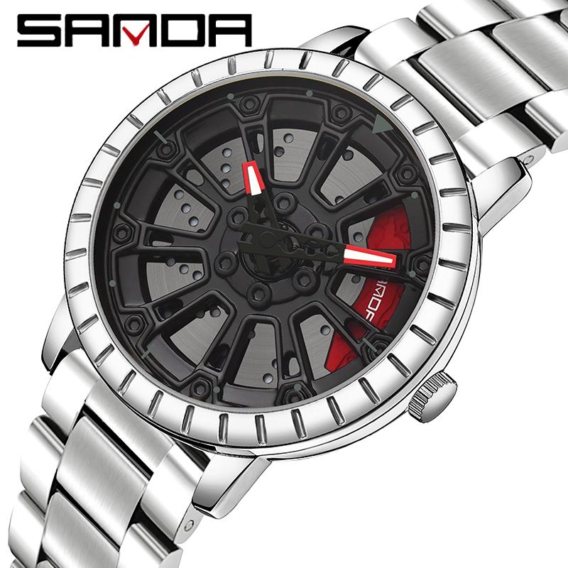 SANDA Новые мужские кварцевые часы со стальным ремнем, модные тенденции, простые креативные полые кварцевые мужские часы