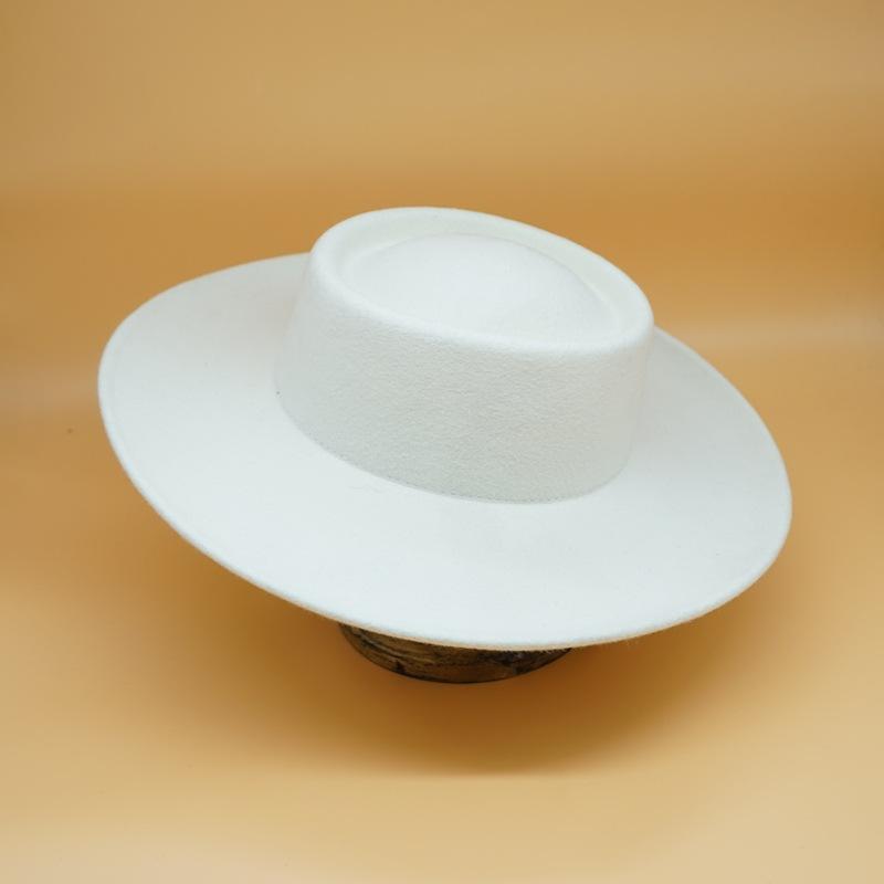 Внешняя торговля Белый Широкие поля Широкие поля Шерсть Плоский верх Верхний цилиндр Женский Осень и зима Британский Ретро Универсальный Французский Знаменитость Фетр