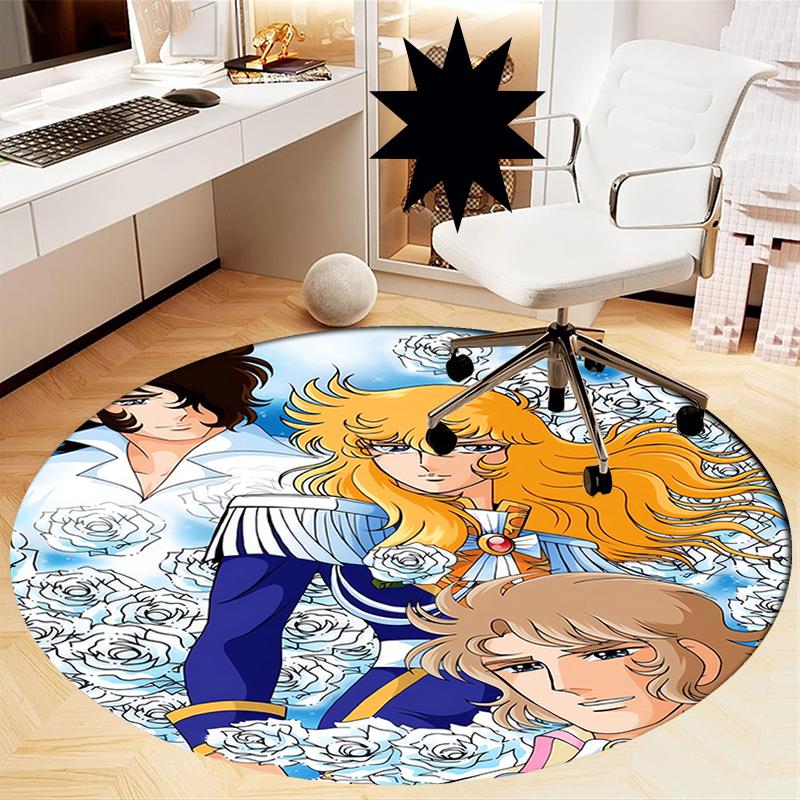 The Rose of Versailles Printed Round Rug Carpet Chair Rug Area Rug Entryway Doormats,for Office Chair Living Room Bedroom Kitchen Room.