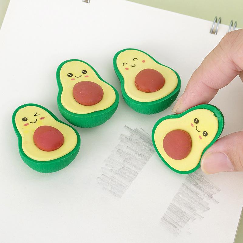 Office Supplies Cute Expression Avocado Shape Eraser Student Kawai Stationery End of Term Christmas June 1 Gifts Prizes Rewards