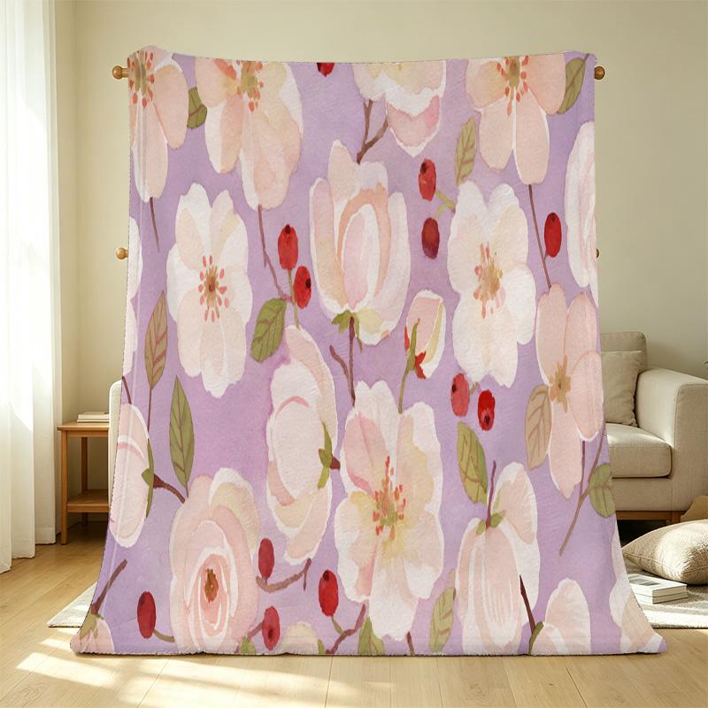 High-Density Flannel Fleece Floral Throw Blanket – Soft Warm Cozy for Sofa Napping, Halloween & Christmas Home Use