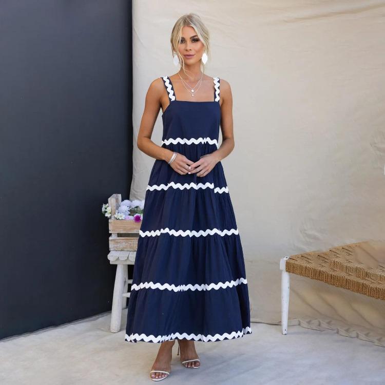 Женское летнее платье без рукавов, платье-свинг, с высокой талией, А-силуэта, без бретелей, длинная майка, повседневные платья, весенняя волна, на бретелях, S-XL