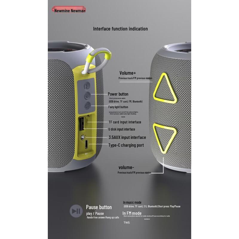 Портативная Bluetooth-колонка Newmine BT87, штекер CN (адаптер в комплекте)