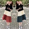 Korean Contrast Color T-Shirt Dress - Loose, Stylish Mid-Length Skirt for Female Students (Summer)