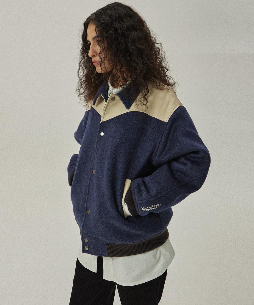 Magoodgan Varsity 5703 Западная шерстяная утепленная темно-синяя стадионная куртка