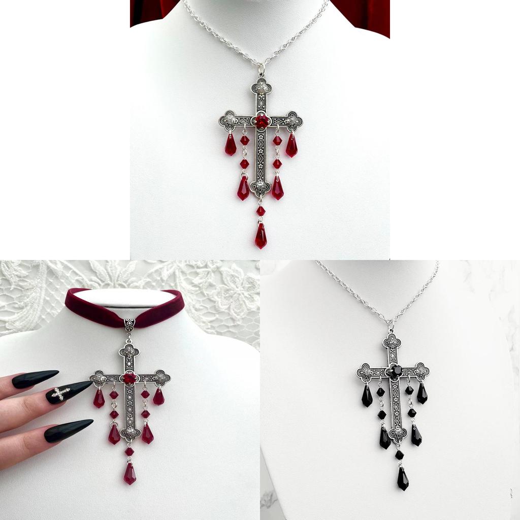 Gothic Vampire Cross Necklace With Alloy Pendant For Women Fashion Accessory