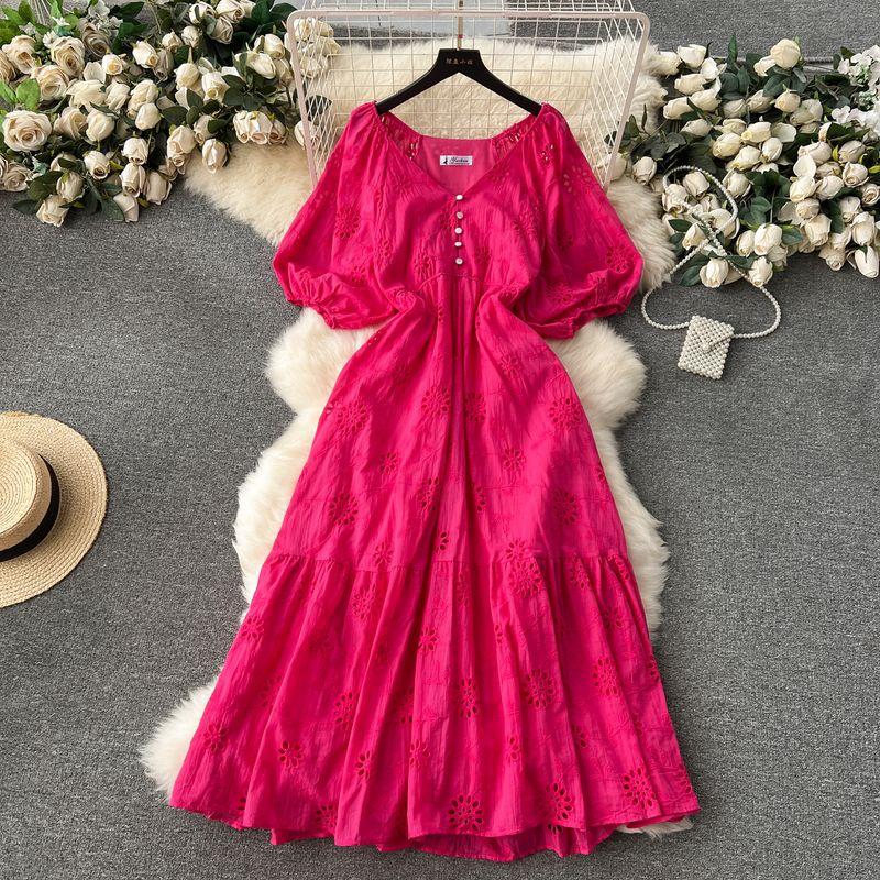 Retro Lantern Sleeve Heavy Industry Ruffles Dress Embroider