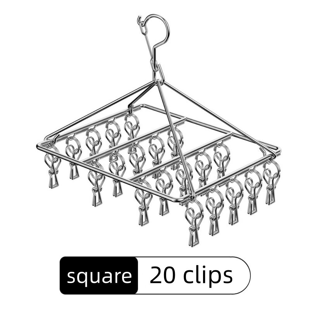 Stainless Steel Laundry Drying Rack With Multiple Clips For Socks Underwear Home Dorm And Outdoor Use Not easy to fall off