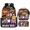 Large Capacity Backpack Set Super Mario Graphic Kids Backpack School Bag 3-Piece Set for Children