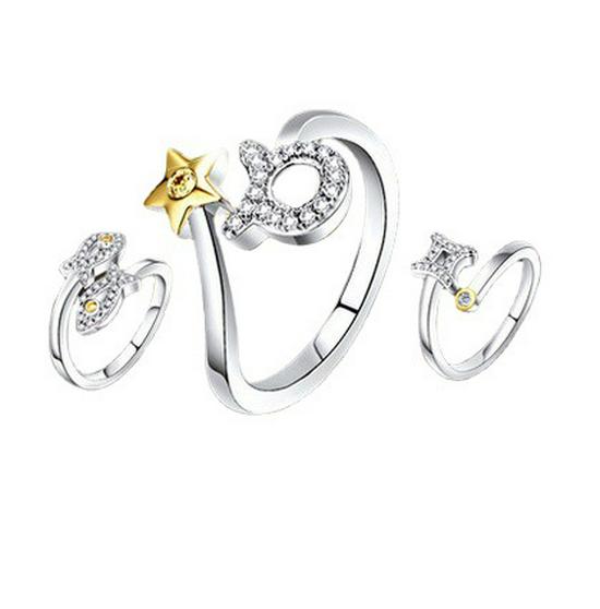 Корейское Модное Серебряное Кольцо Созвездие - Открытое Кольцо с Покрытием из Белого Золота