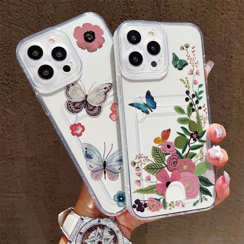 Силиконовый чехол-карман для карт для Tecno Spark 10 Infinix Note 30 Oppo A60 A3 A5 Pro Samsung A06 A16 A36 A56 Обложка Прозрачный бампер для телефона