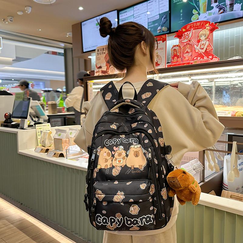Capitn Capybara Anime Cartoon Nylon Backpack With Breathable Design For School Teens Special Characters Included