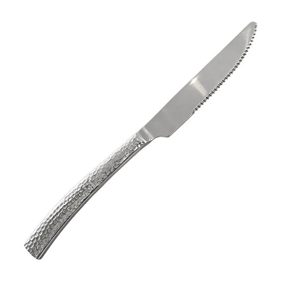 Western Food Tableware Stainless Steel Serrated Steak Knife Sharp Fork Tines Curved Spoon Dishwasher Safe Hammered Texture