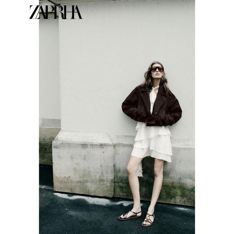 Zaprha 2025 Autumn New British Style Double Breasted Lapel Double Placket Short Trench coat Outerwear 3046259